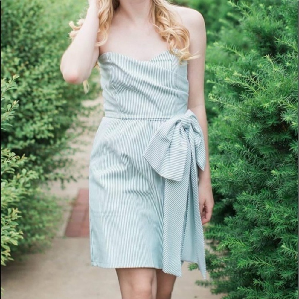 Judith March Green Seersucker Striped Bow Dress